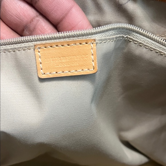 Burberry Cream and Tan Check Satchel with Leather Trim and Silver Hardware - Picture 13 of 14